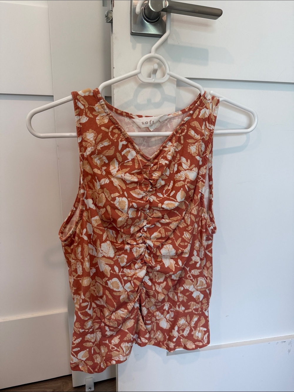 Soft Joie Rust Orange Floral Ruched Tank Top